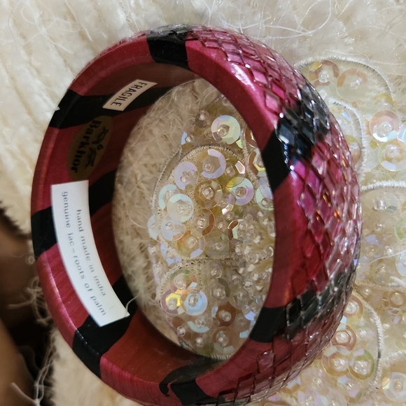 🌺Stunning VTG Barkhor India glass overlay Bracelet/Clip Earrings Pink/Black - Picture 6 of 8